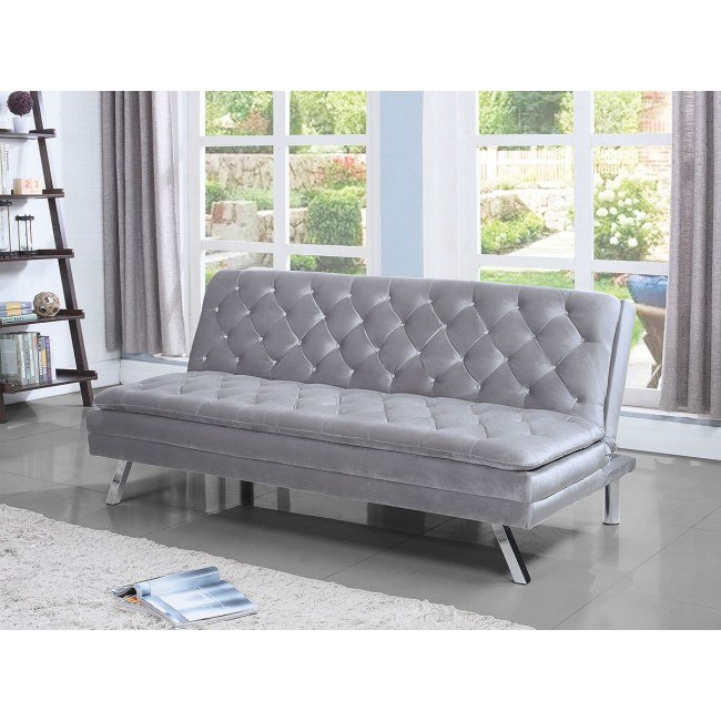 Silver Velvet Sofa Bed W Crystal Ons Coaster Furniture Silver Velvet Sofa Bed W Crystal
