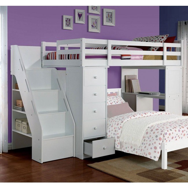 bunk beds with bookshelves