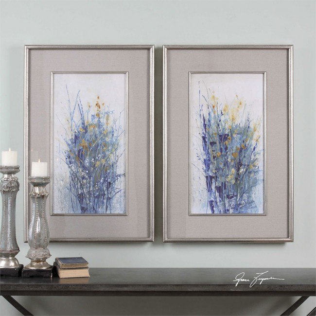 Indigo Florals Framed Wall Art (Set Of 2) Uttermost | Furniture Cart