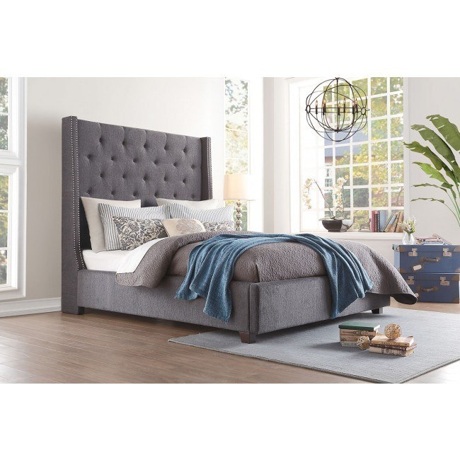 Fairborn Dark Gray Upholstered Bed Homelegance Furniture Cart