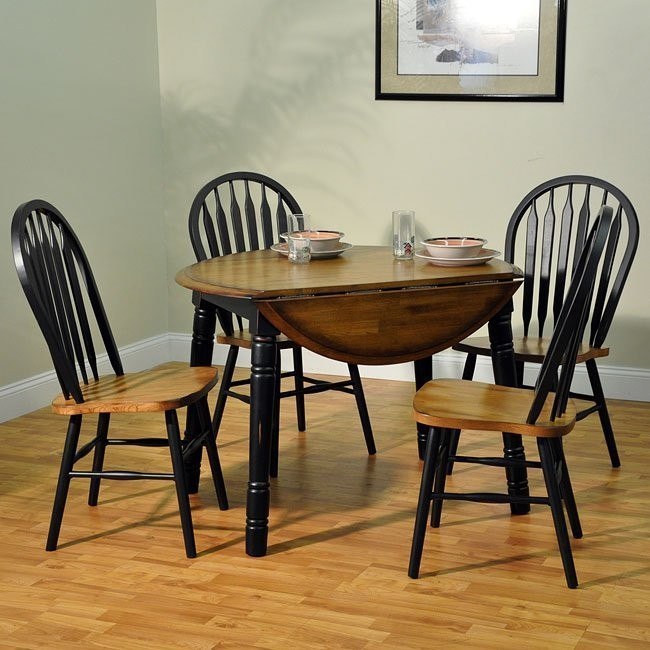 Farm House Dining Room Set W Round Table Rustic Oak Rubbed Black Eci Furniture Furniture Cart
