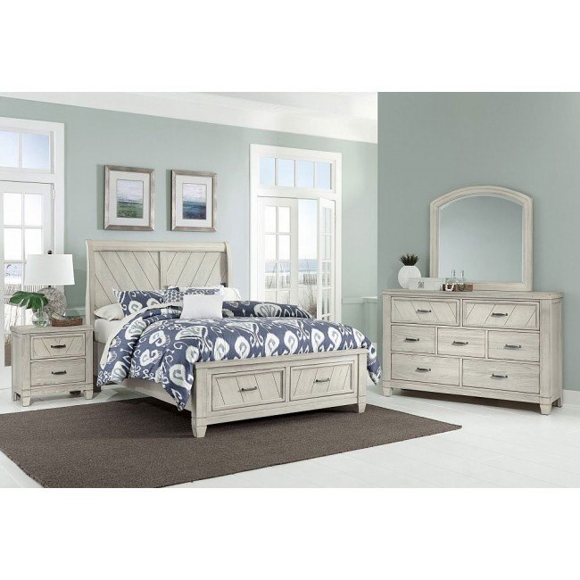 Rustic Cottage Sleigh Bedroom Set White Vaughan Bassett