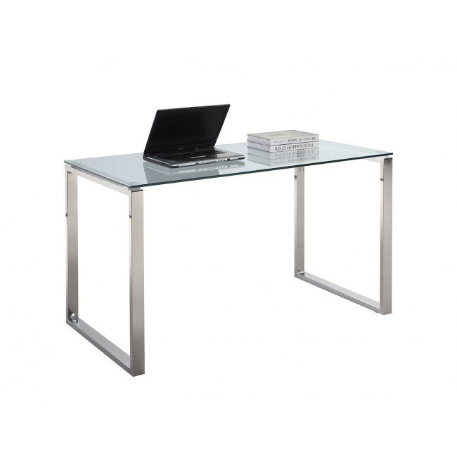 Clear Glass And Stainless Steel Computer Desk Chintaly Imports