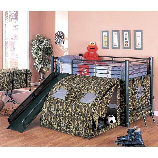 Camouflage Twin Bunk Bed W Slide And Tent Coaster Furniture Furniture Cart