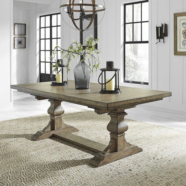 Harvest Home Rectangular Trestle Dining Table Barley Brown