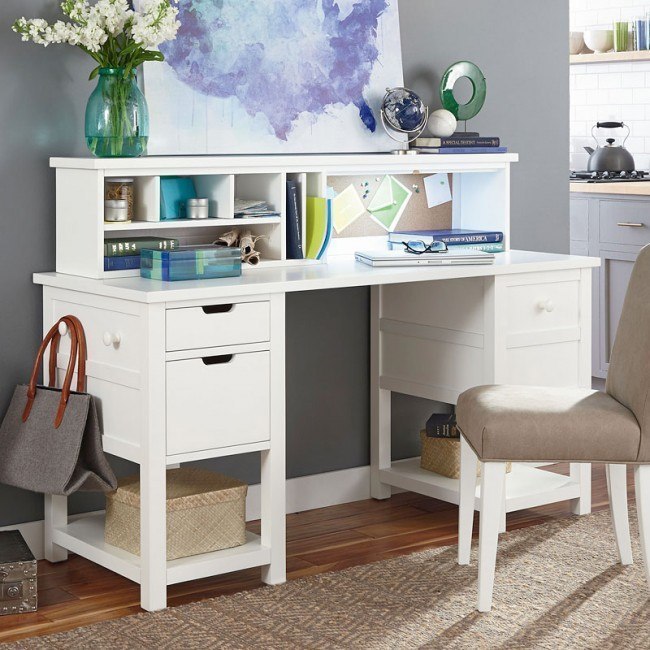 Study Hall Jr Executive Desk W Hutch Natural White Painted