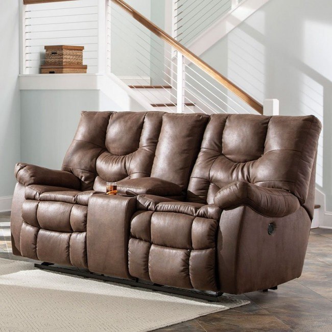 Burgett Espresso Glider Reclining Loveseat W Console Benchcraft Furniture Cart