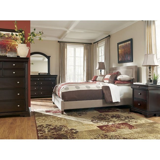 Leighton Bedroom Set W/ Beige Upholstered Bed Signature ...
