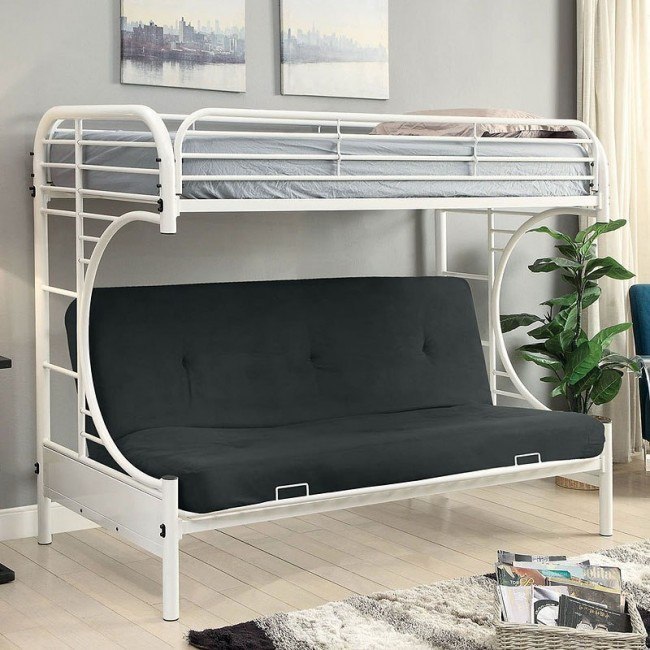 white iron bunk beds