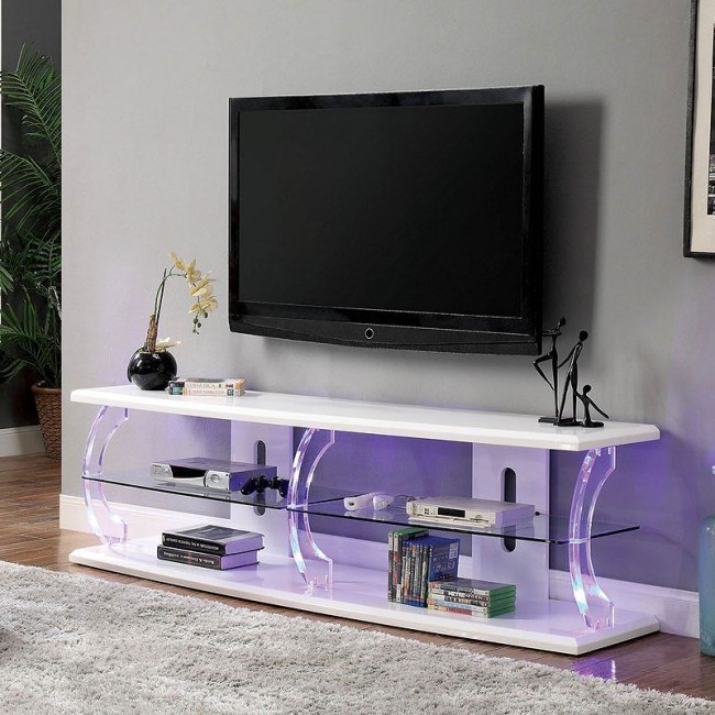 Onrechtvaardig Veranderlijk behandeling Ernst 60-Inch TV Stand W/ LED Lights (White) Furniture Of America |  Furniture Cart
