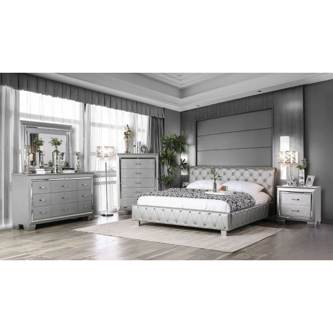 Juilliard Upholstered Bedroom Set Silver Furniture Of America Furniture Cart