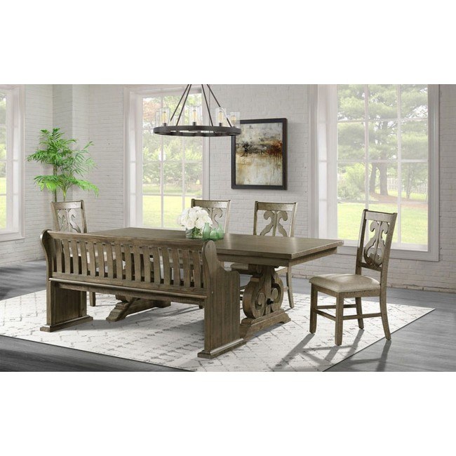 Stone Rectangular Dining Set W Swirl Chairs And Bench Grey Elements Furniture Furniture Cart