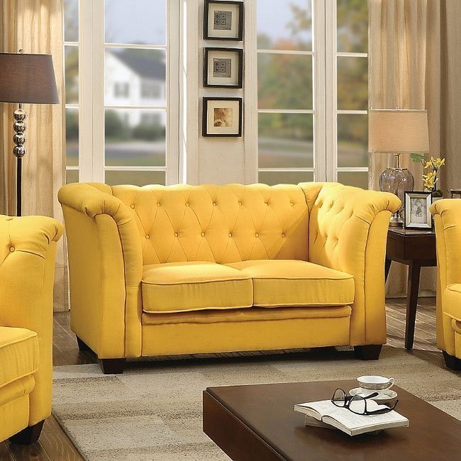 G322 Tufted Loveseat (Yellow) Glory Furniture Furniture Cart