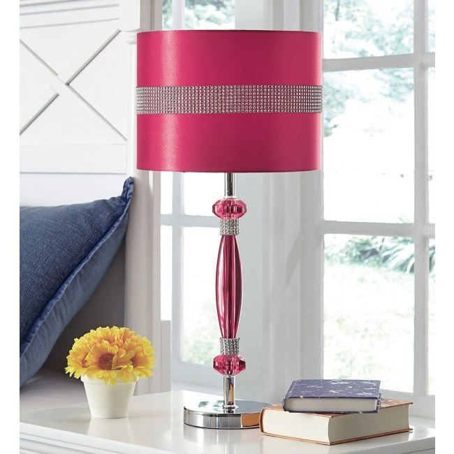 Nyssa Acrylic Table Lamp Hot Pink Silver Signature Design