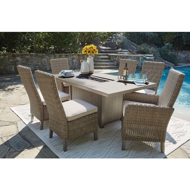 Windon Barn Outdoor Fire Pit Table Set W Beachcroft Chairs Signature Design Furniture Cart