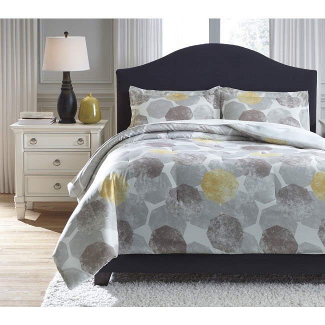 gray and yellow twin bedding