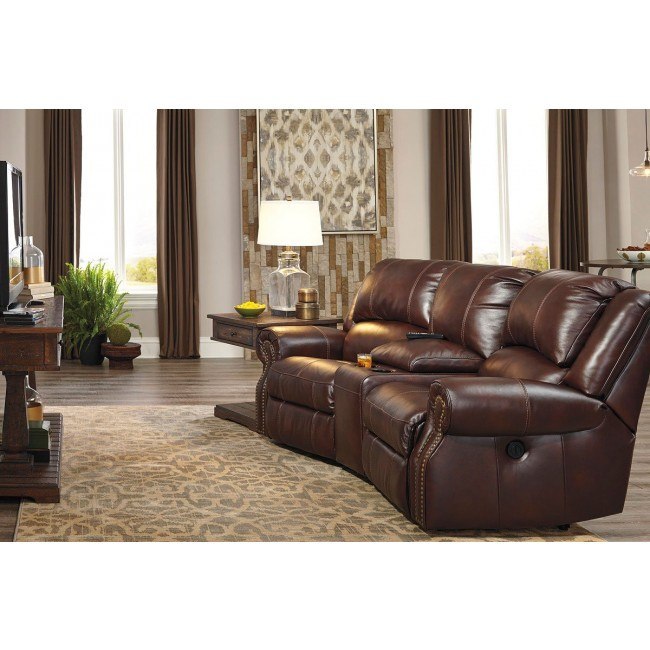 Collinsville Chestnut Reclining Home Theater Sectional Set Signature Design Furniture Cart