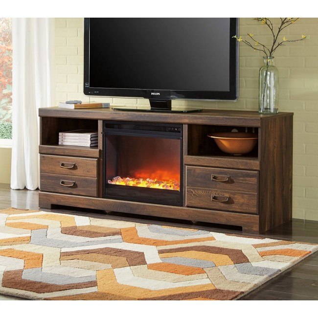 Quinden Large TV Stand W/ Glass And Stone Fireplace ...