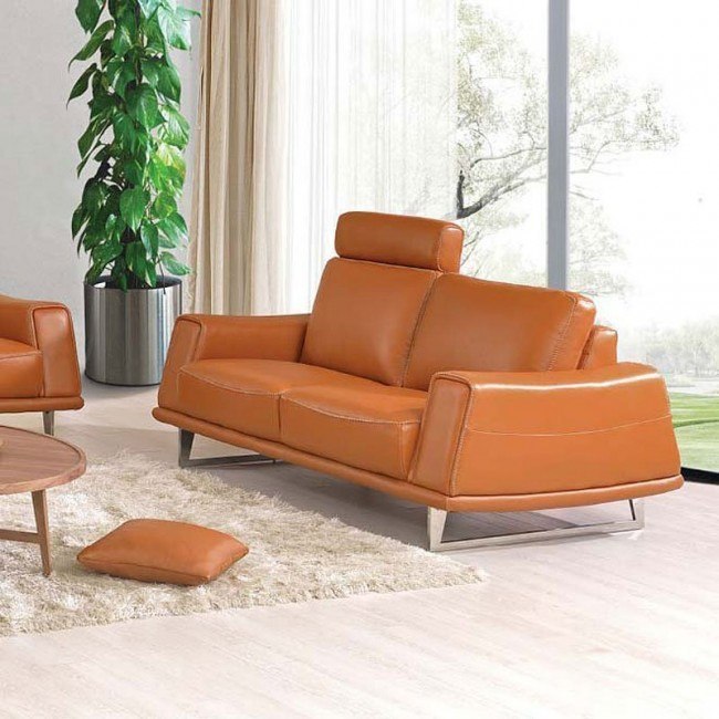 531 Orange Leather Loveseat ESF Furniture Furniture Cart